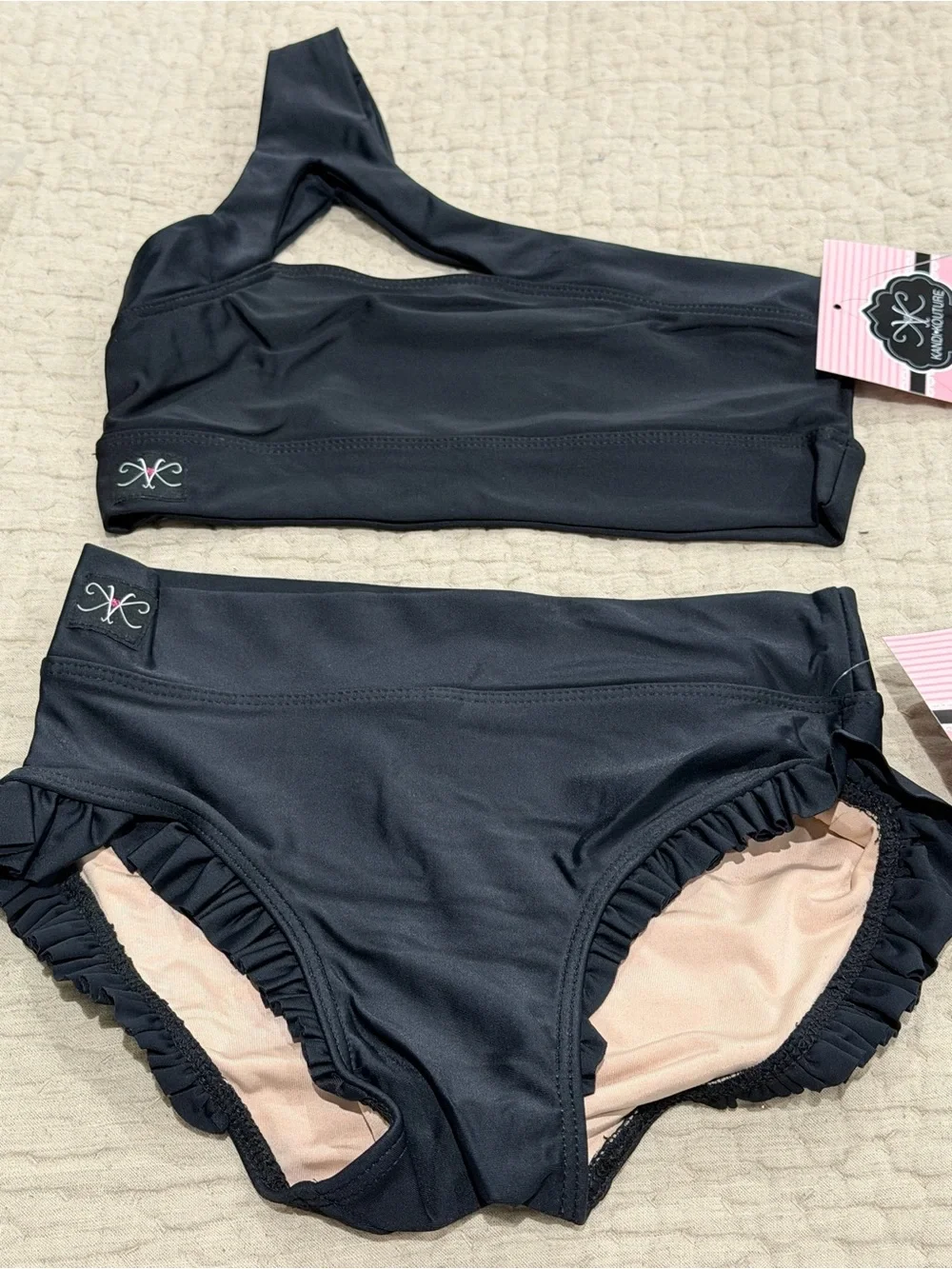NWT Kandi Kouture CL 7/8 Black 2 Piece Dance Set Crop Top Ruffle Briefs